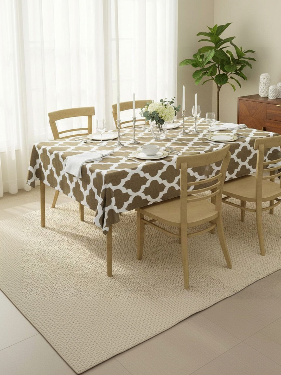 HOMEMONDE Grey Geometric Printed Cotton 4-Seater Table Cover