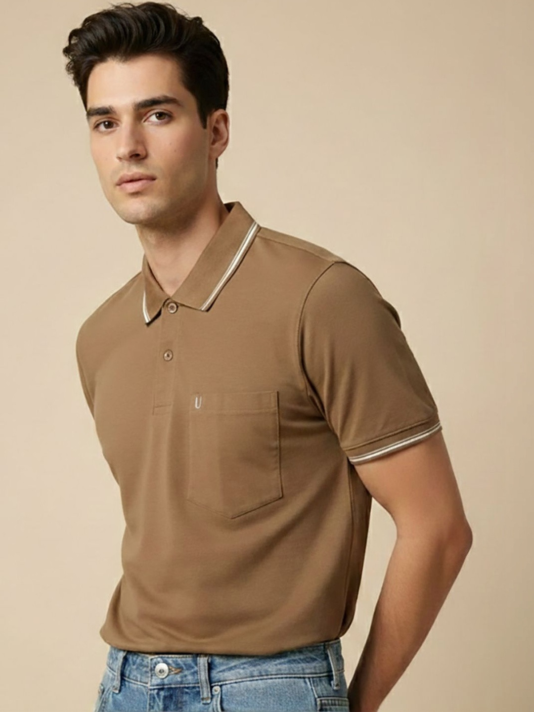 UNIBERRY Men Polo Collar Pockets T-shirt