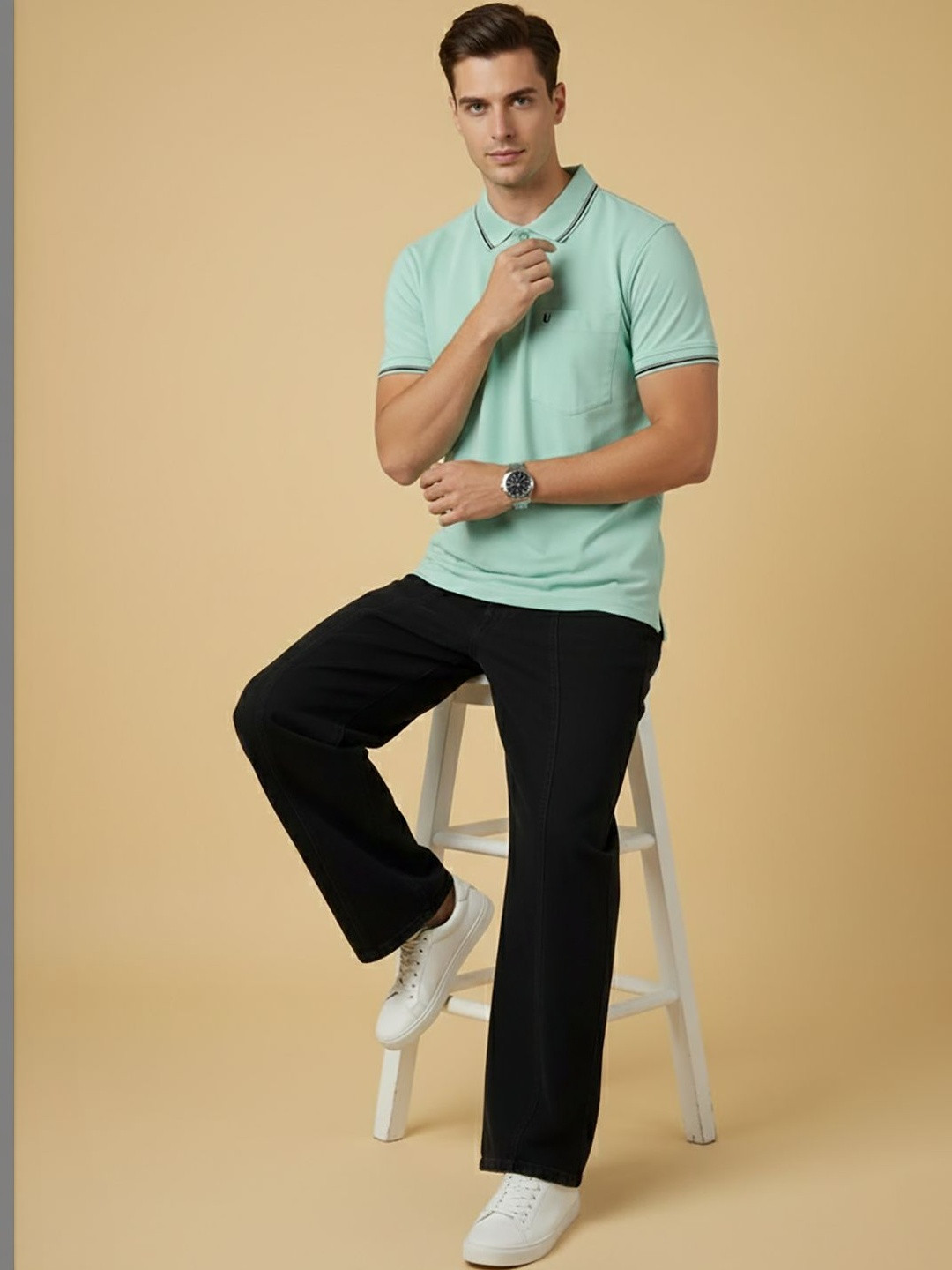 UNIBERRY Men Polo Collar Pockets T-shirt