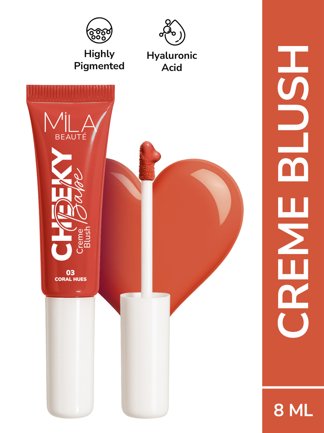 MILA BEAUTE Cheeky Babe Long Lasting Blush With Hyaluronic Acid - 8 ml - Coral Huse - 03
