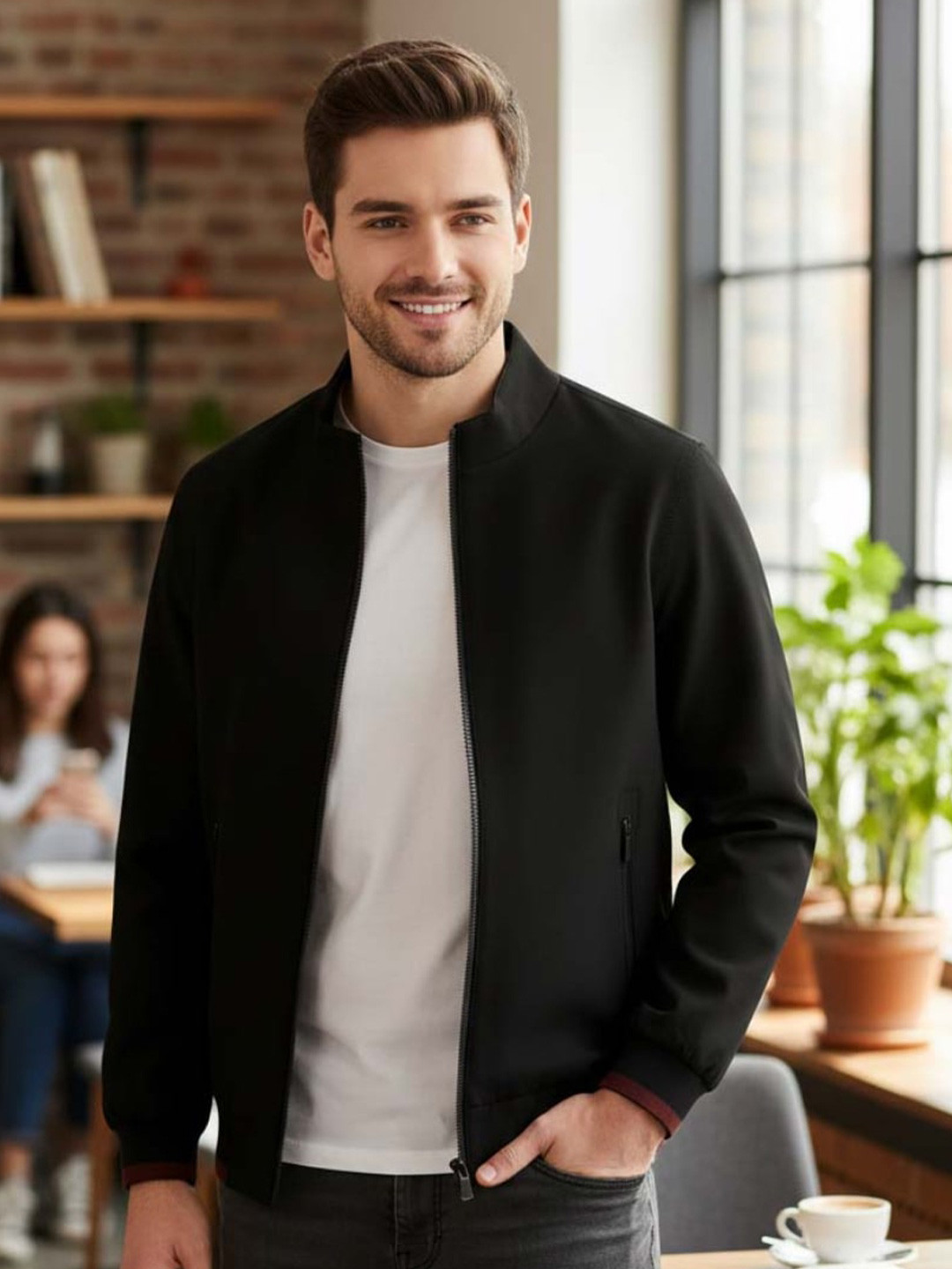 GENZILOOKS Mock Collar Open Front Jacket