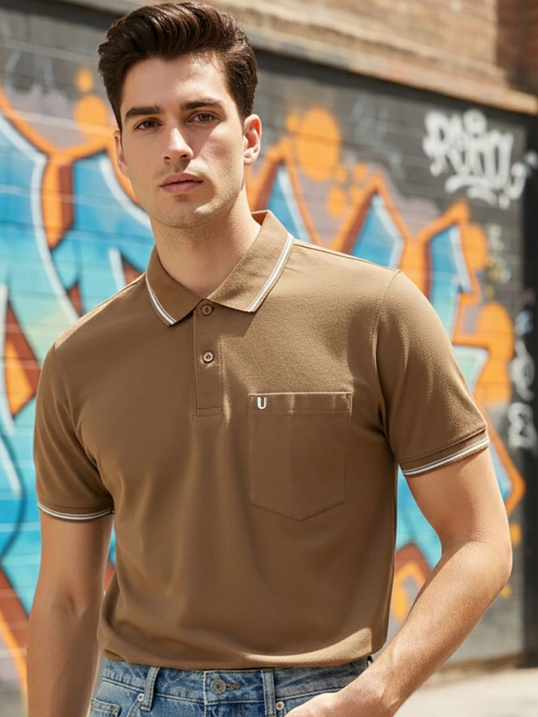 UNIBERRY Men Polo Collar Pockets T-shirt