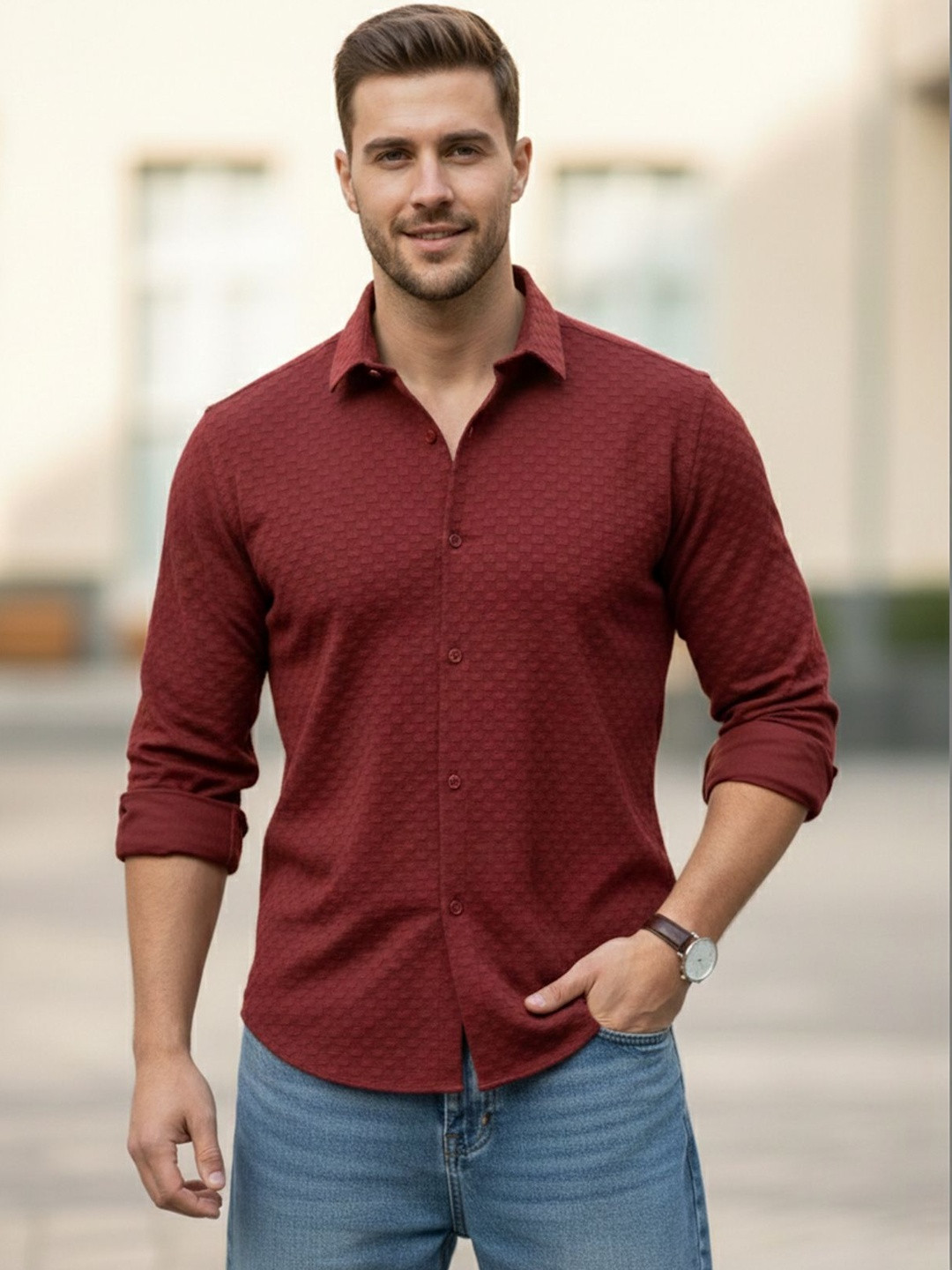 WEBRIC Men Classic Slim Fit Casual Shirt