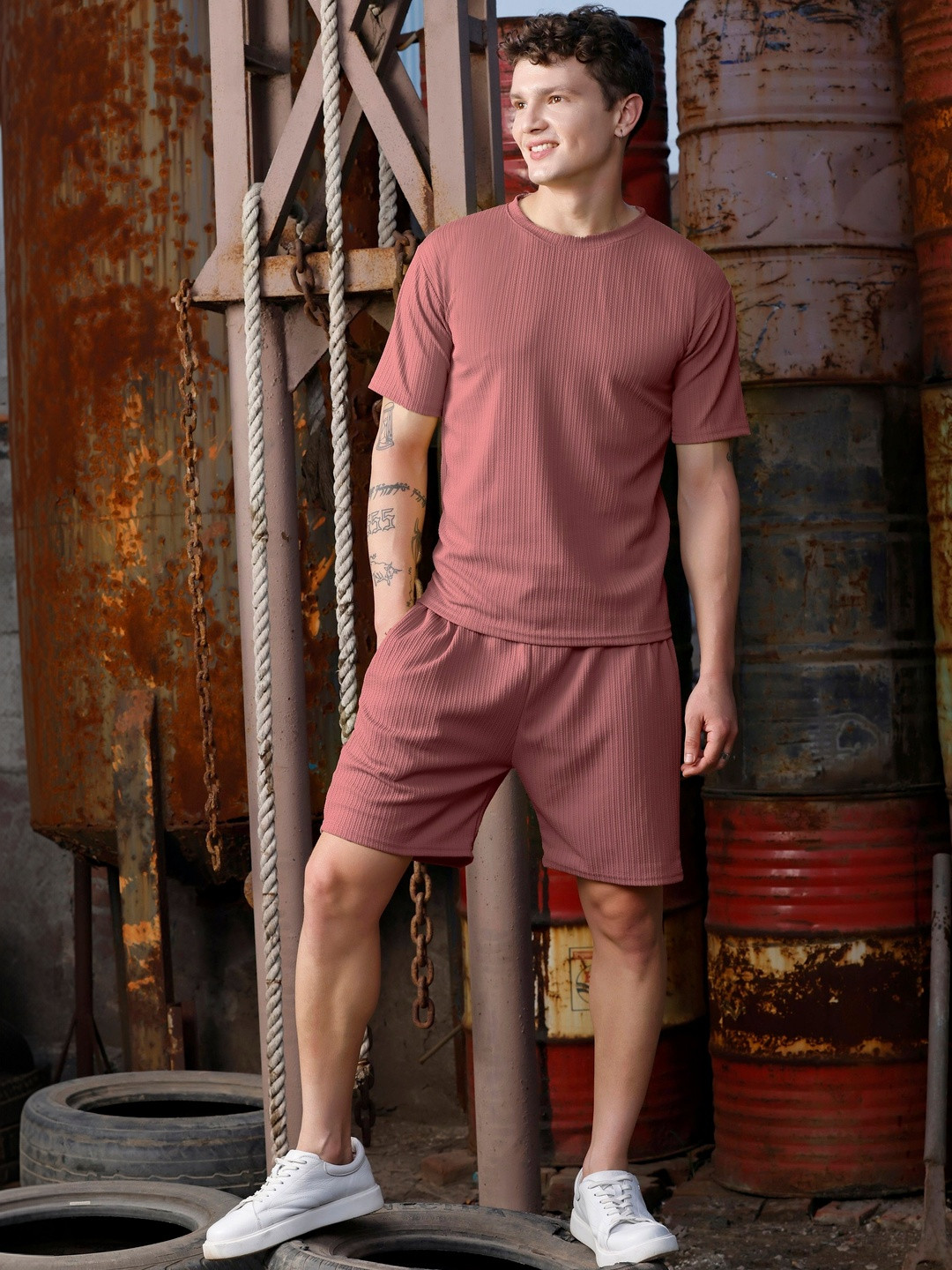 RAHI TRENDZ Self Design Polyester Round Neck Tropical Co-Ords