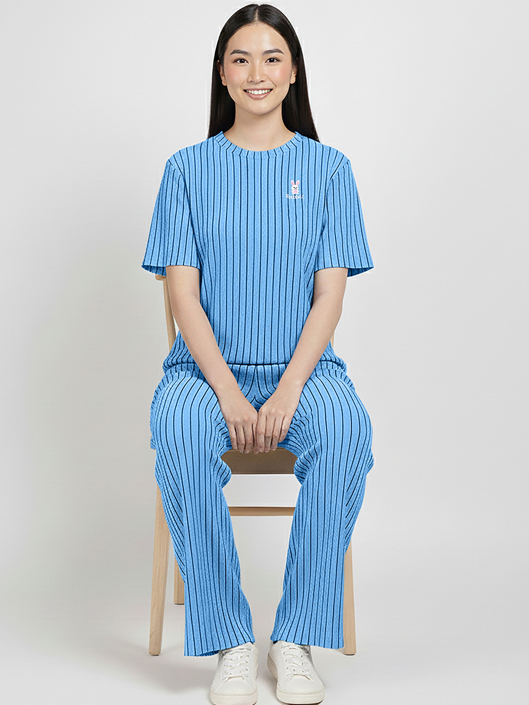 Stem Rope Women Striped T-shirt and Trouser Co-ord Set