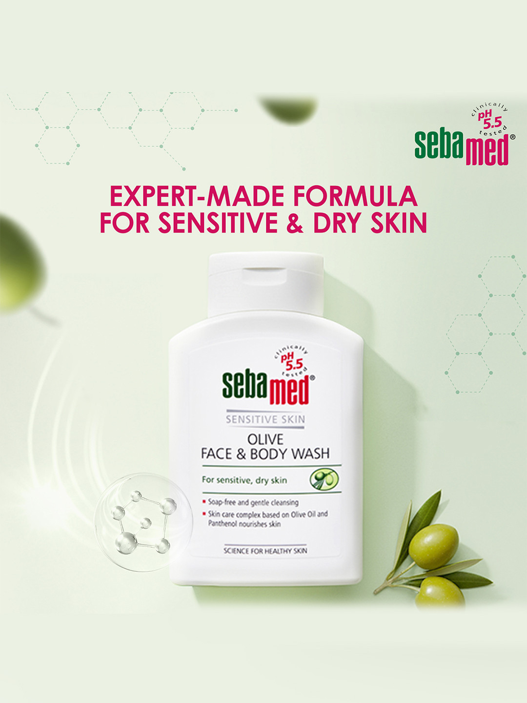 Sebamed Olive Face & Body Wash to Hydrate & Nourish Skin - 200 ml