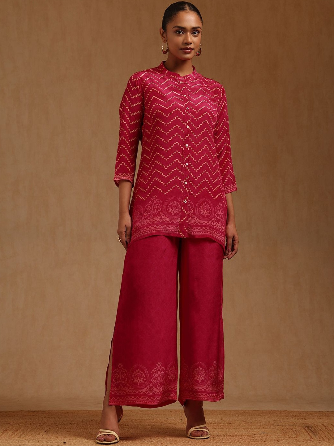 Soch Women Ethnic Motifs Printed Regular Silk Crepe Kurti with Palazzos