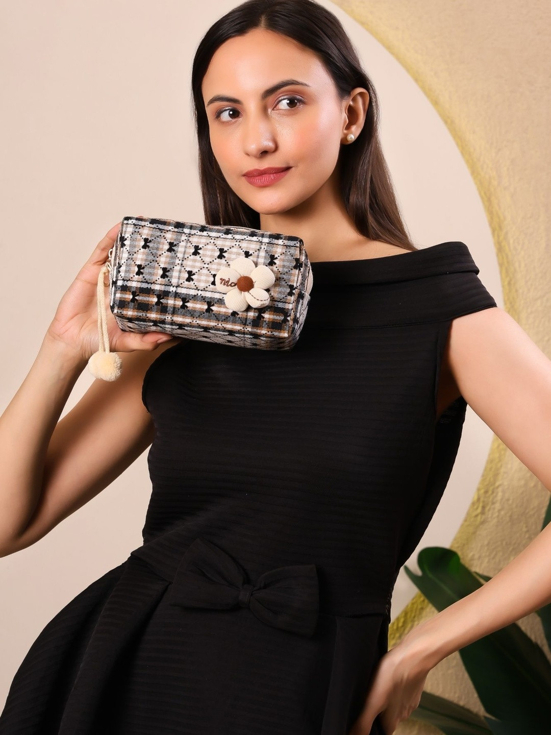 Abbana Checked Cotton Travel Kit Pouch For Women - Makeup & Toiletry Organizer Bag