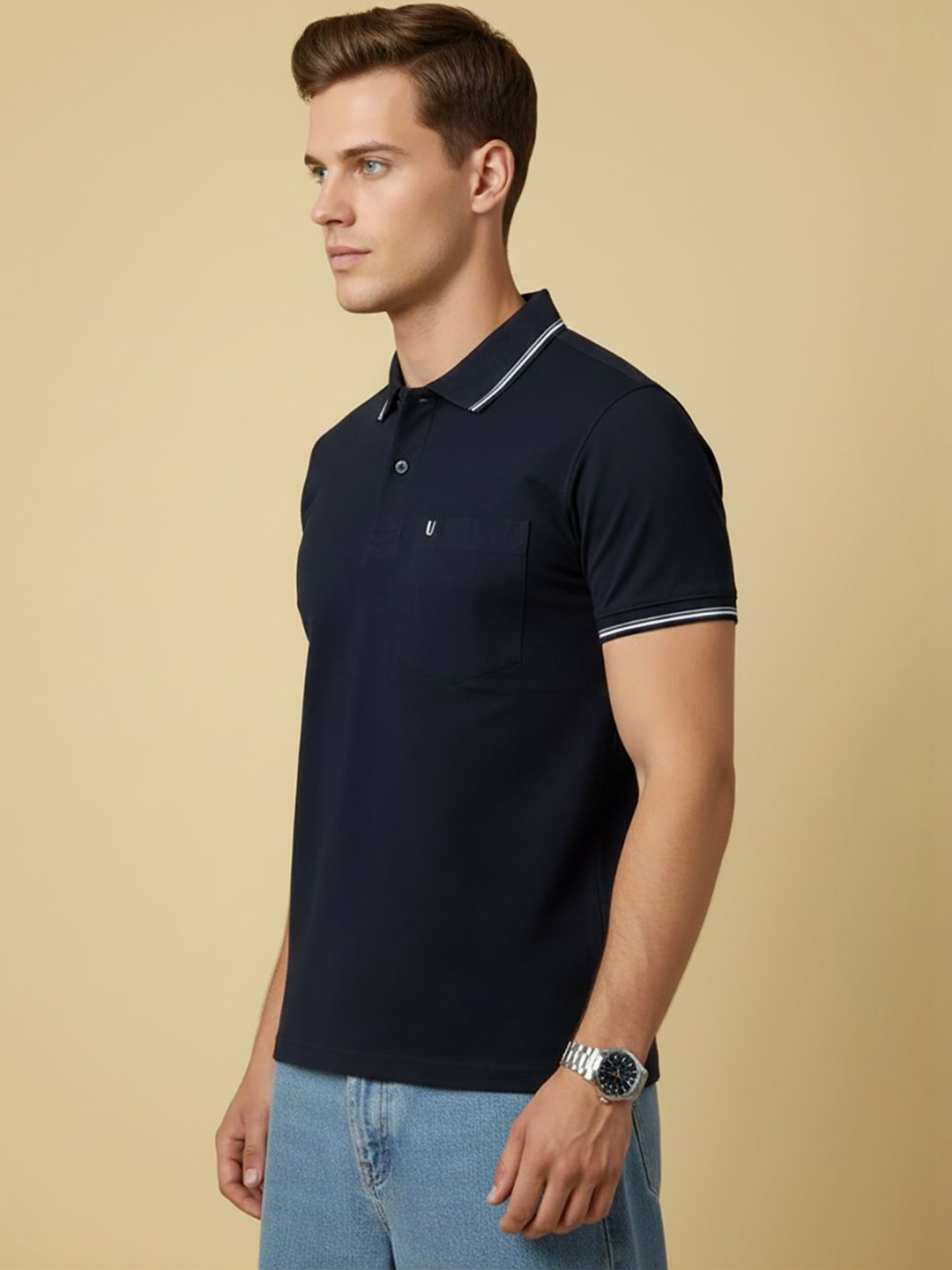 UNIBERRY Men Polo Collar Pockets T-shirt