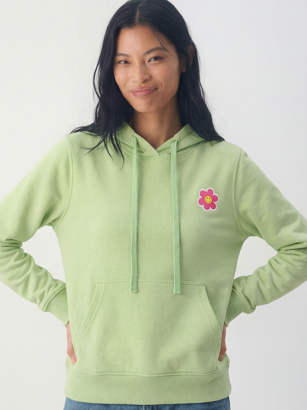 Tokyo Talkies Women Lime Green Printed Hooded Sweatshirt