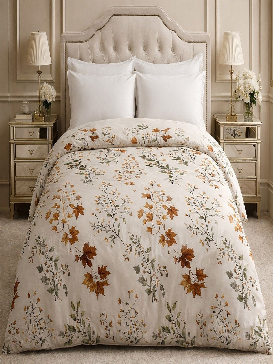 Myntra Elegant Homes Cream & Brown Printed Double Queen Duvet Cover