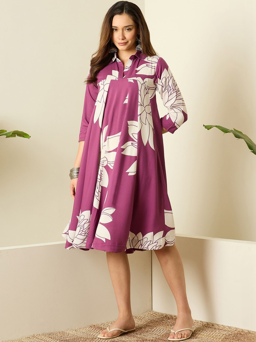 InWeave Floral Print A-Line Dress