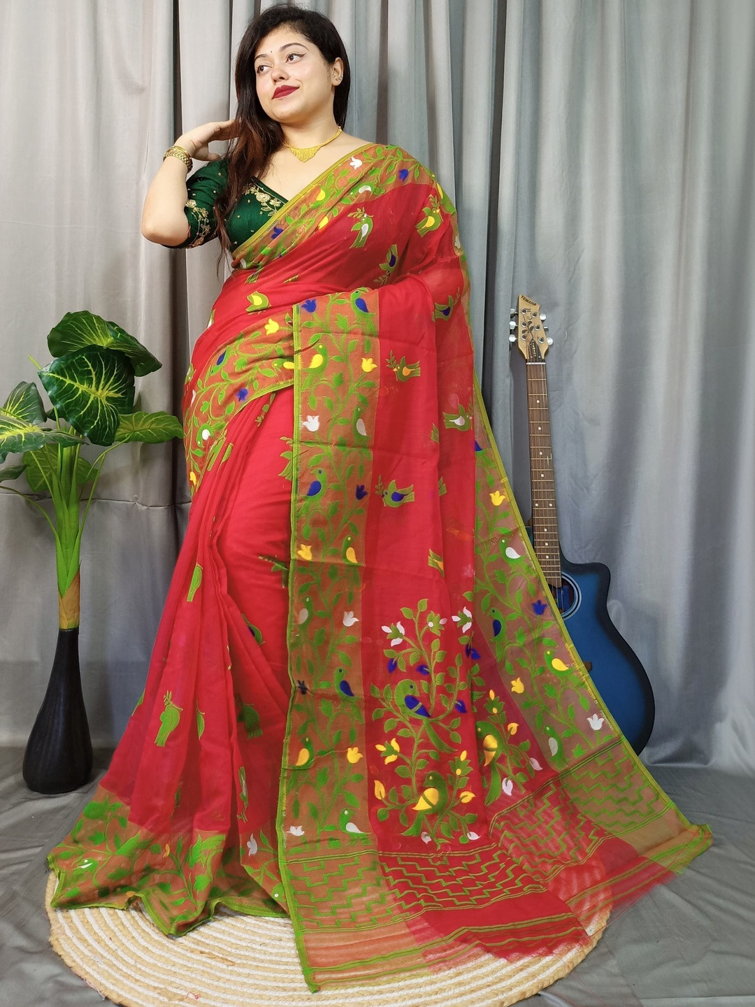 Rnn Saree Ethnic Motifs Embroidered Silk Cotton Designer Jamdani Sarees