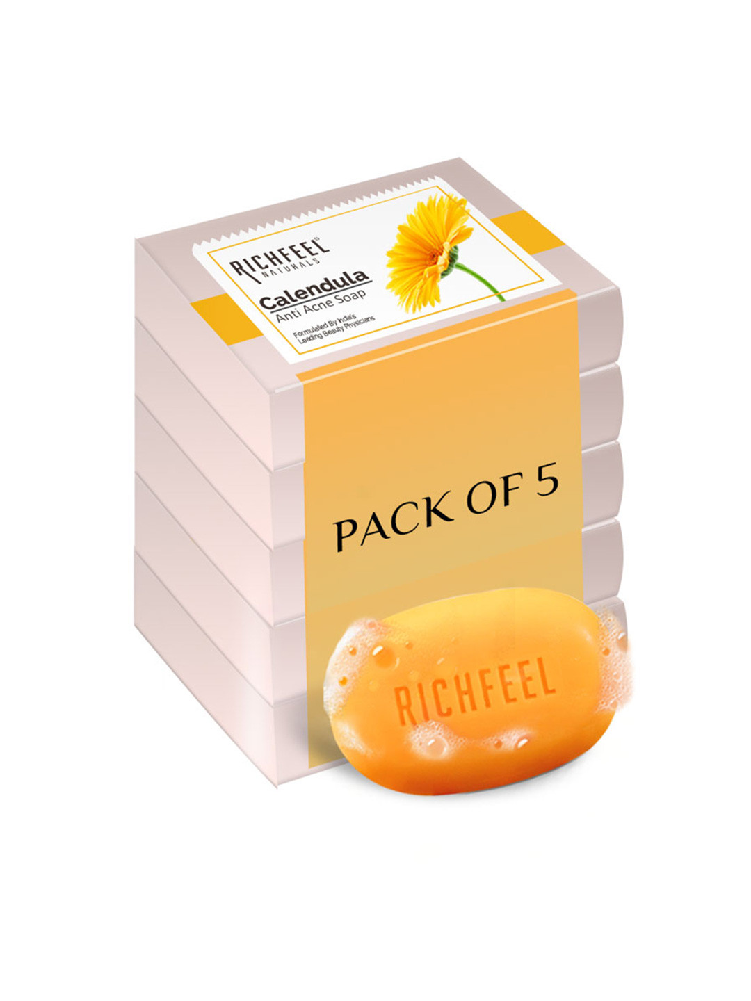 Richfeel Set Of 5 Cruelty-Free Calendula Anti-Acne Soap - 75g Each