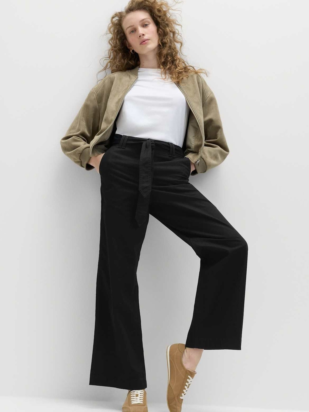 Marks & Spencer Pure Cotton Belted Straight Leg Trousers