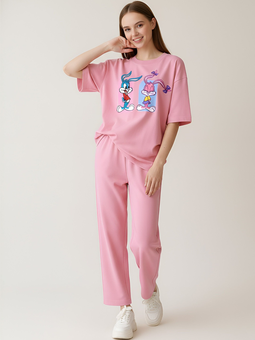 My Swag Printed Round Neck T-shirt & Trousers Co-Ords