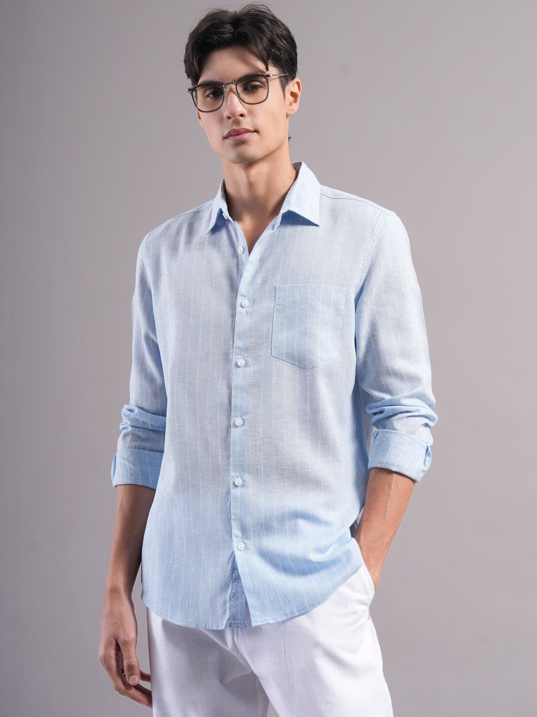 British Club Men Smart Slim Fit Striped Casual Shirt
