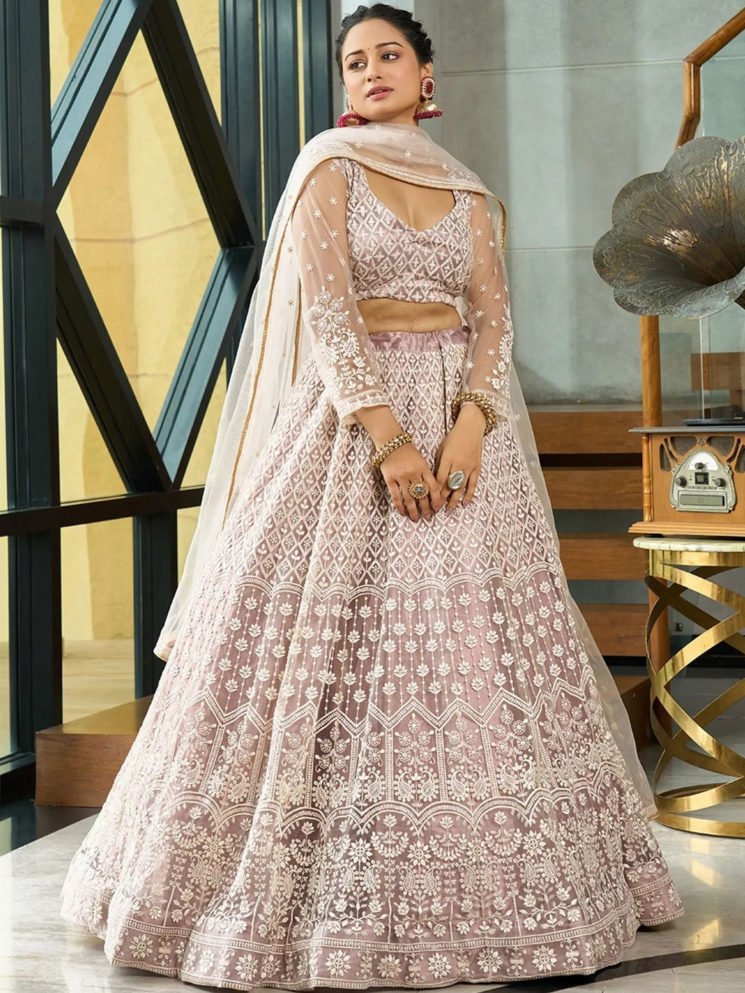 UDBHAV EXPORT Embroidered Thread Work Semi-Stitched Lehenga & Blouse With Dupatta