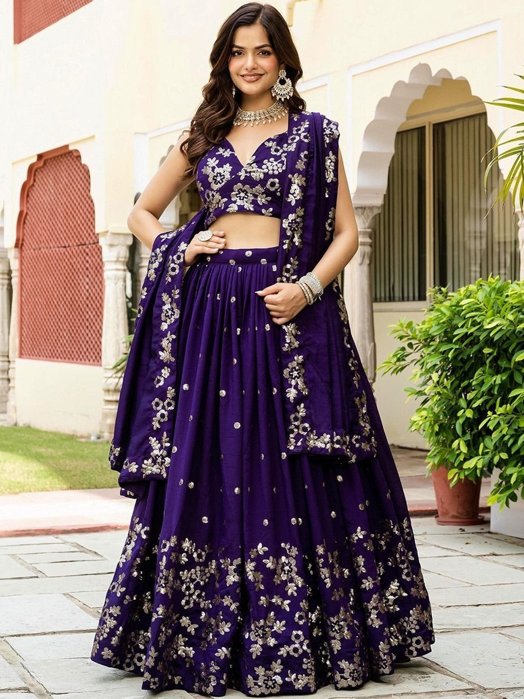 REELOVE FACTORY Embellished Sequinned Ready to Wear Lehenga & Blouse With Dupatta