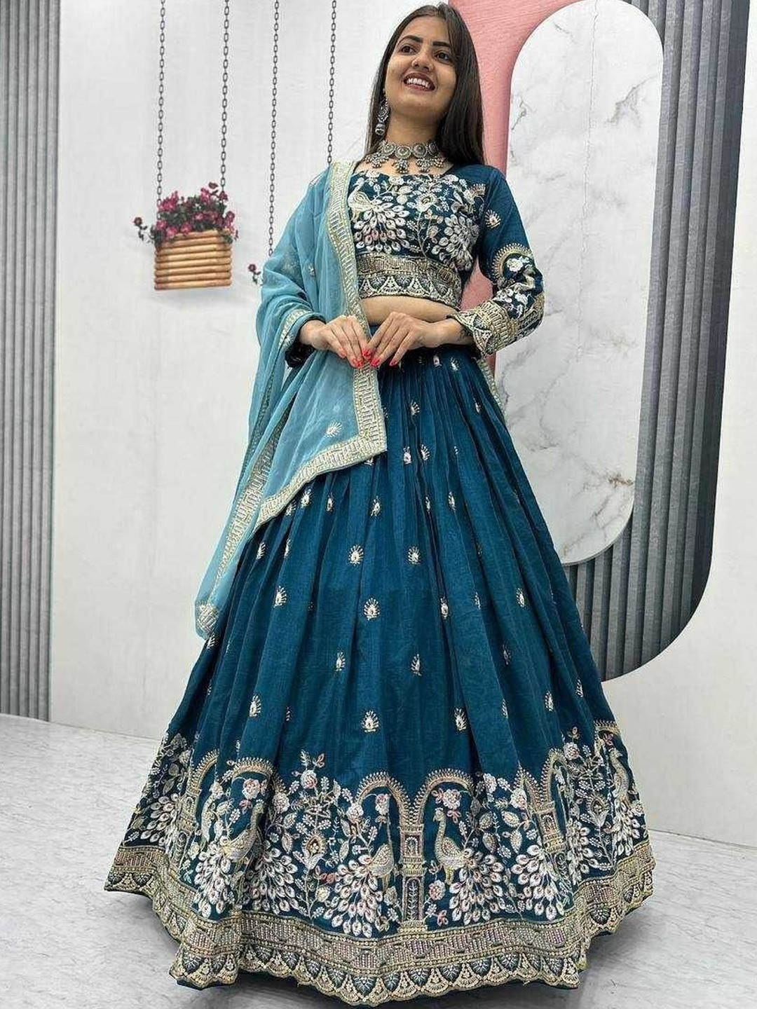 REELOVE FACTORY Embroidered Thread Work Semi-Stitched Lehenga & Blouse With Dupatta