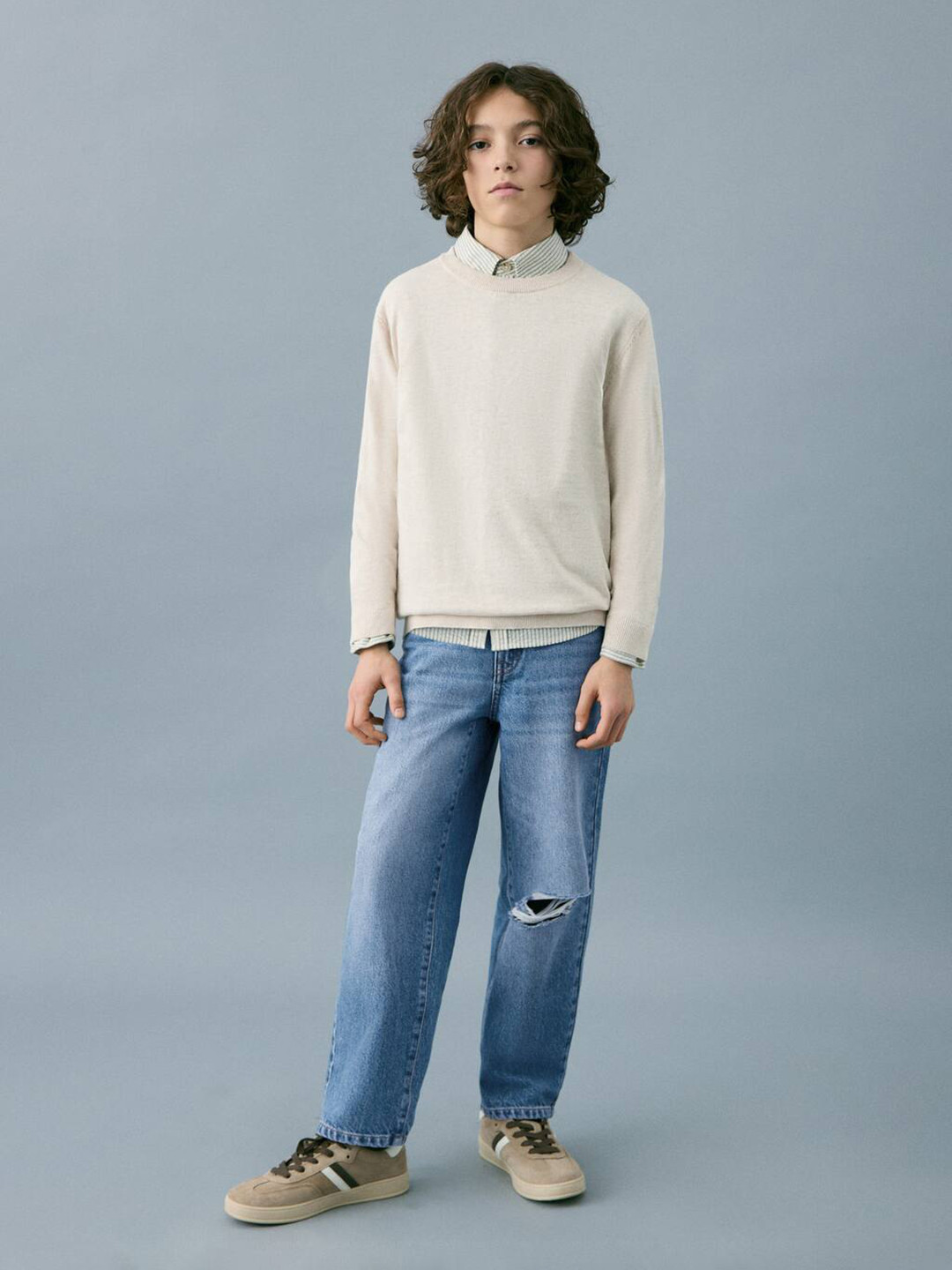Mango Kids Boys Mid-Rise Straight Fit Mildly Distressed Light Fade Jeans