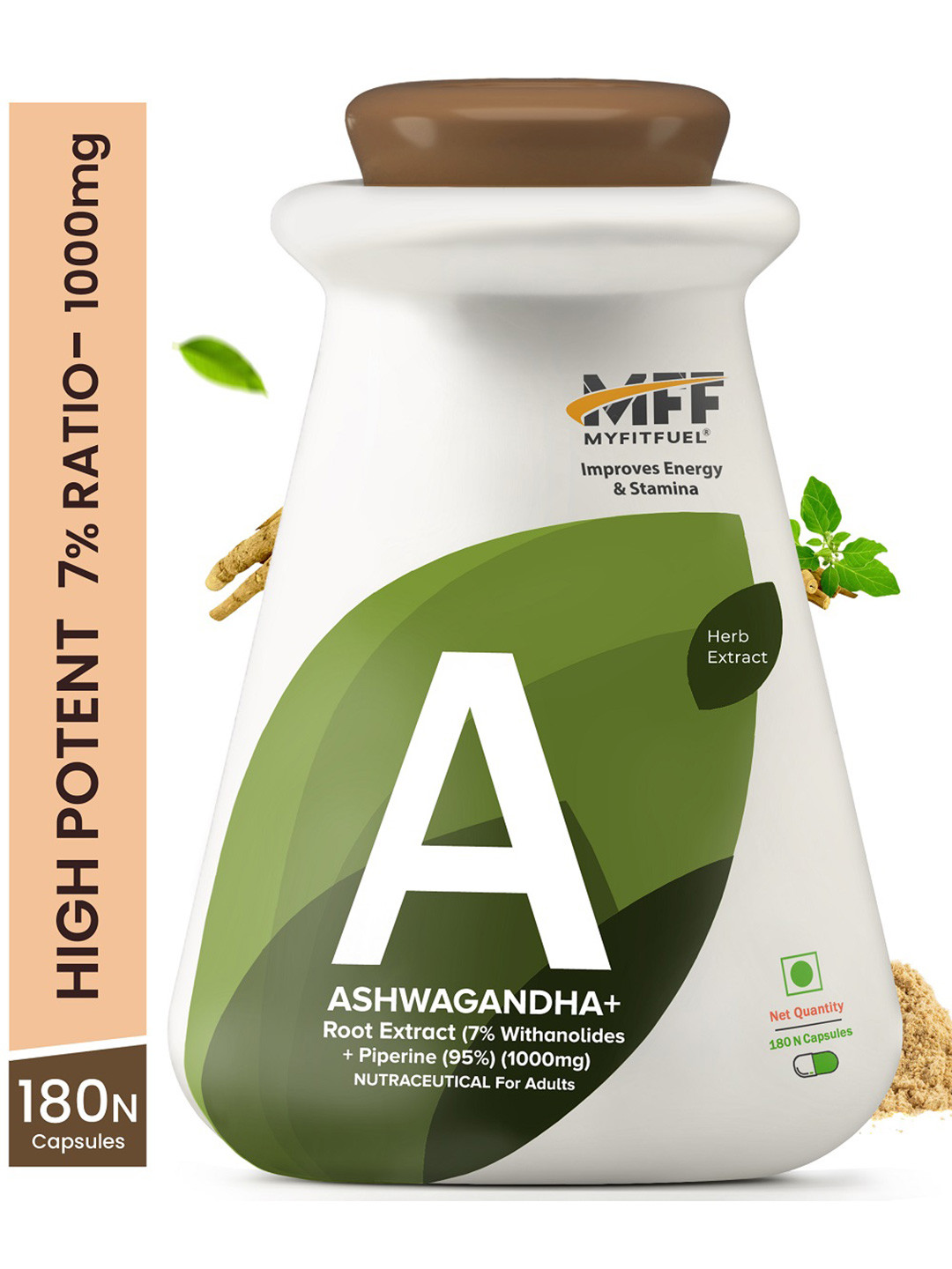 MyFitFuel Ashwagandha Root Extract (7% Withanolides + Piperine 95%) 1000mg-180 Capsules