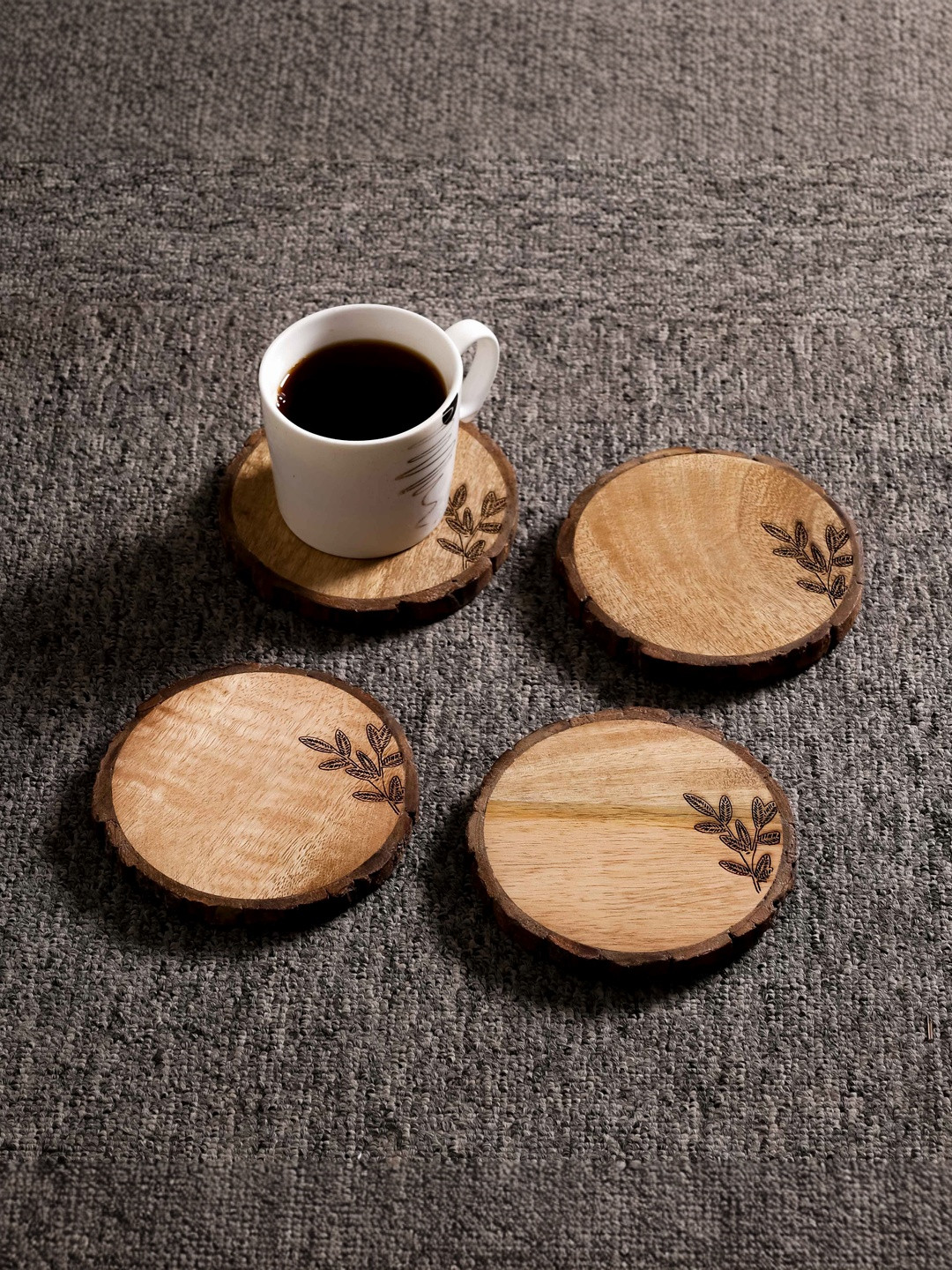 Myntra Elegant Homes 4-Pcs Coffee Brown Wooden Coasters