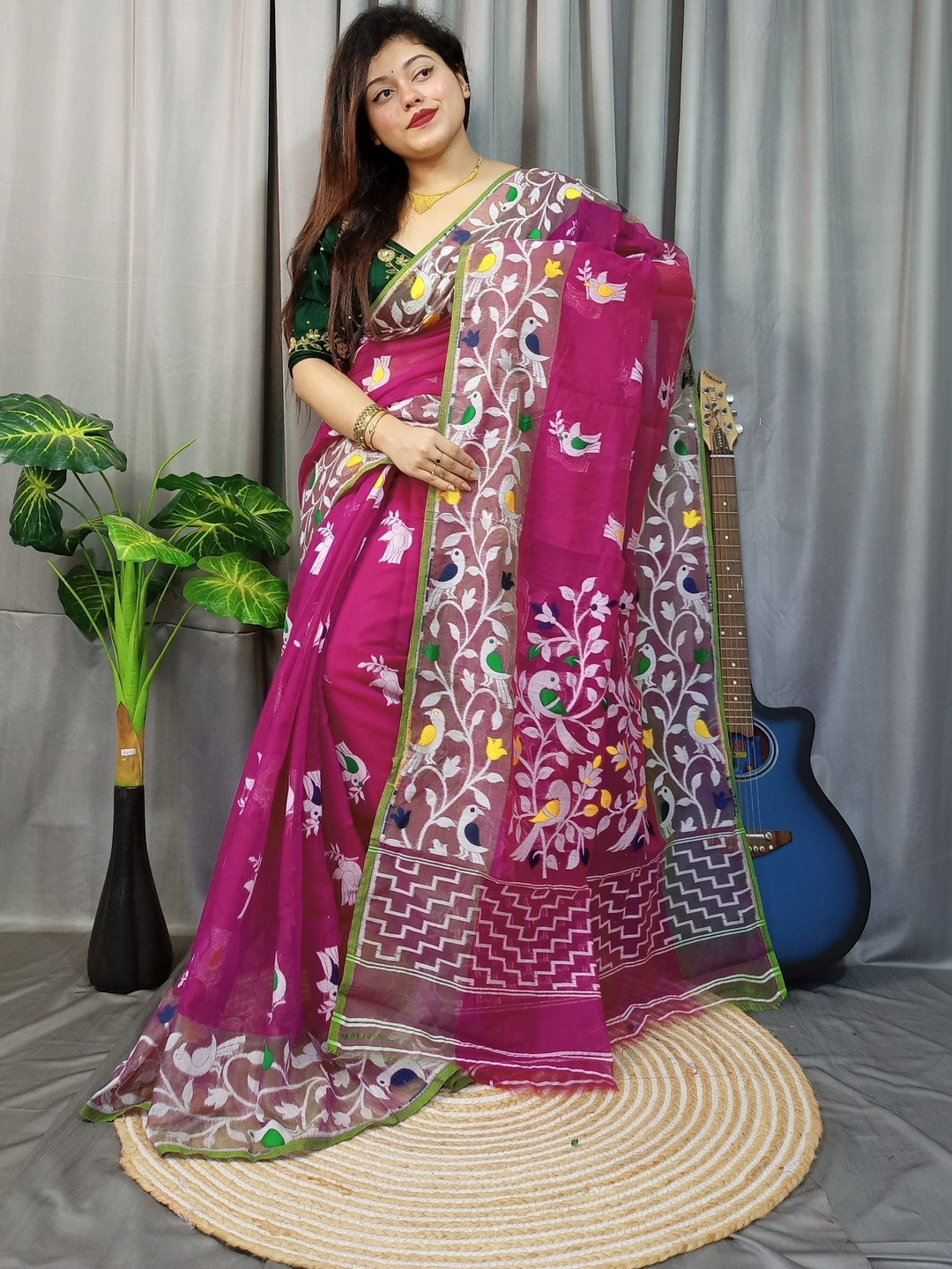 Rnn Saree Ethnic Motifs Embroidered Silk Cotton Handloom Jamdani Sarees