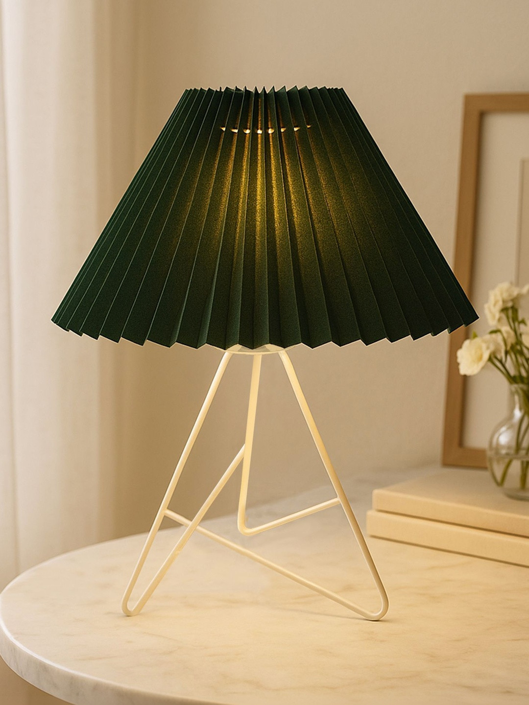 Glowhere Green Textured Metal Contemporary Frusturical Shaped Table Lamp