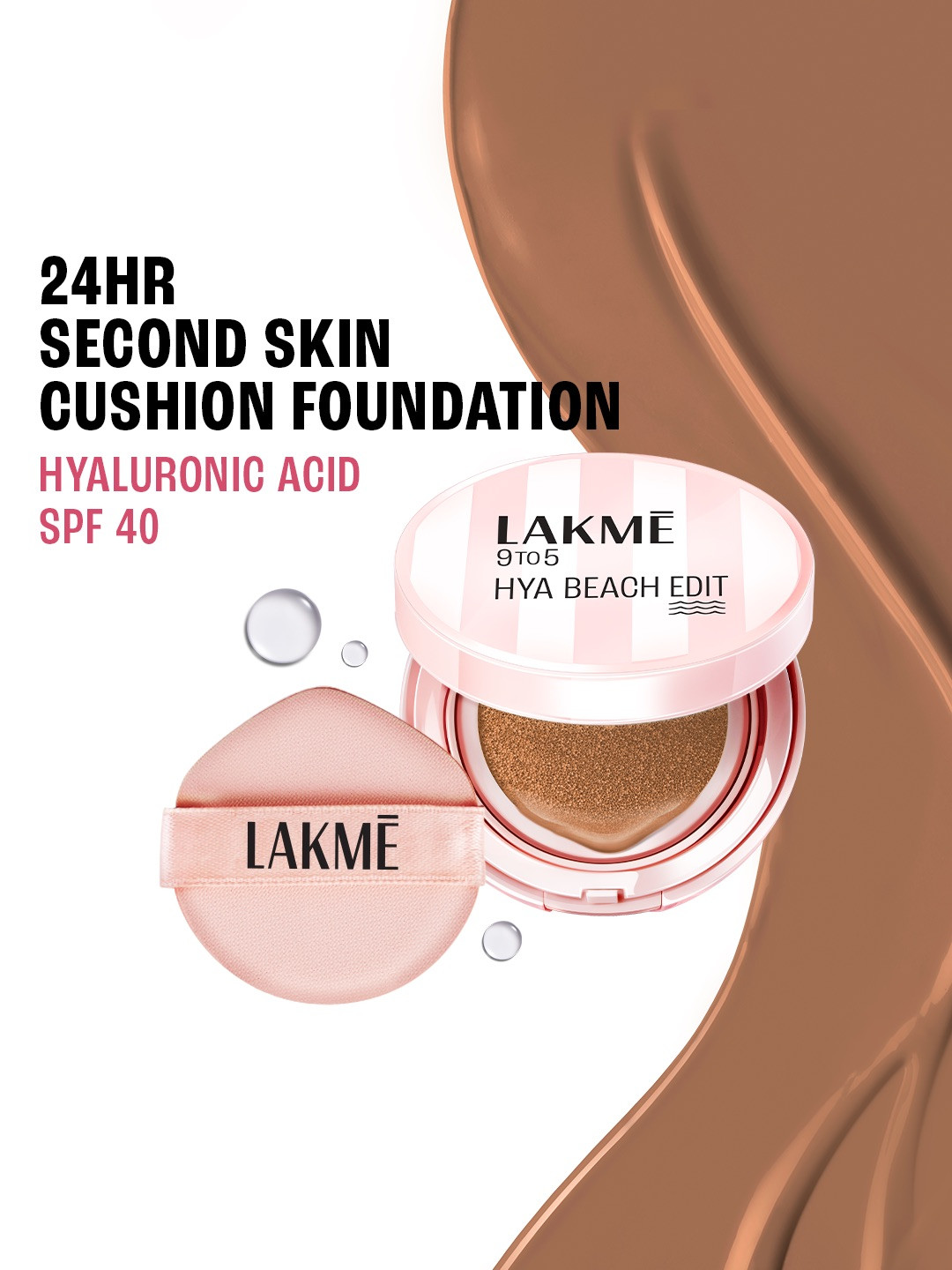 Lakme 9to5 Hya Beach Edit SPF 40 Full Coverage Cushion Foundation 12g - C390 Cool Cocoa