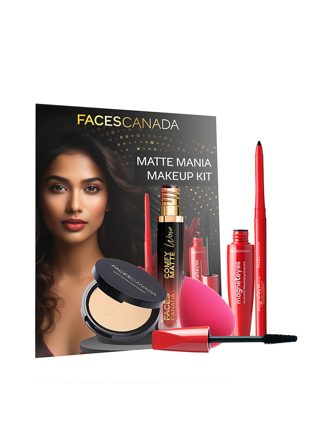 FACES CANADA 5-Pcs Matte Mania Makeup Kit - Kajal + Lipstick + Compact + Mascara + Blender