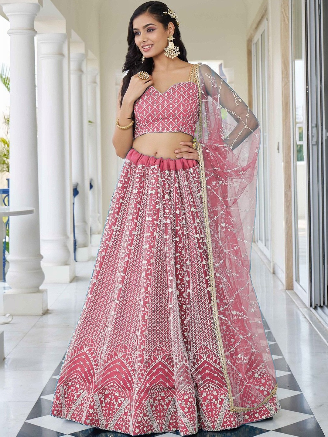 UDBHAV EXPORT Embroidered Thread Work Ready to Wear Lehenga & Blouse With Dupatta