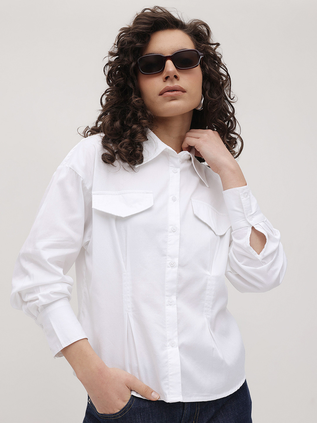 The Roadster Life Co. Spread Collar Pure Cotton Pleated Casual Shirt