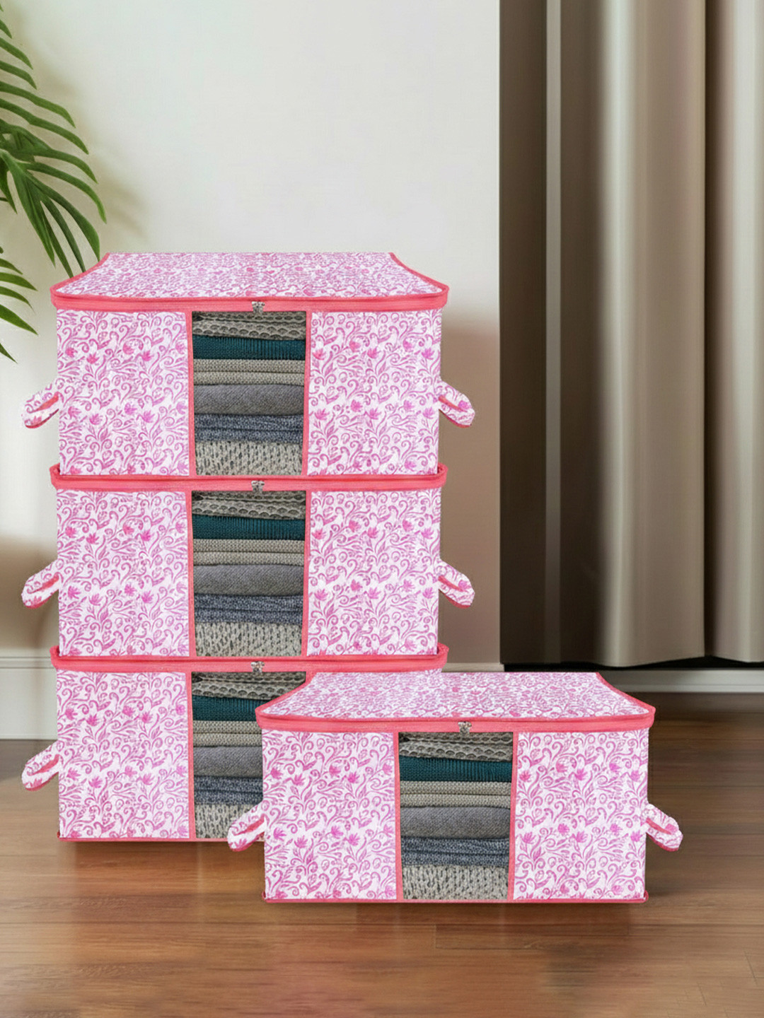 Kuber Industries Pink 4 Pieces Printed Multi Utility Organisers