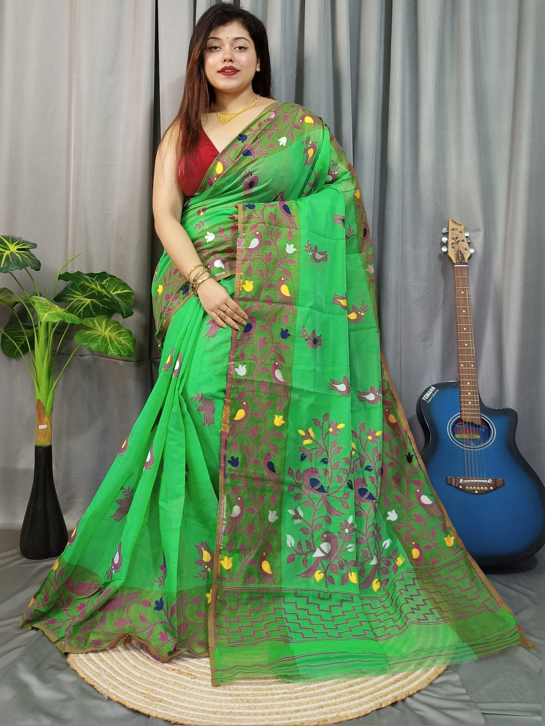 Rnn Saree Ethnic Motifs Embroidered Silk Cotton Handloom Jamdani Sarees