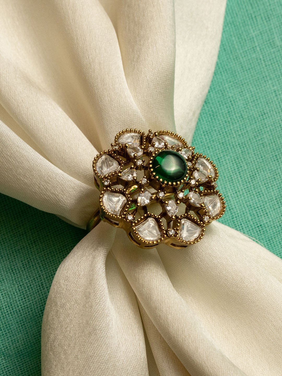 KAYRAH Gold-Plated Brass Kundan Finger Ring