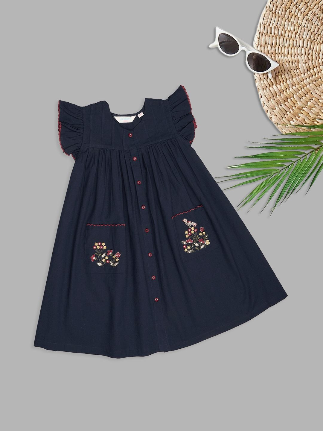AKKRITI BY PANTALOONS Embroidered Flutter Sleeve A-Line Midi Dress