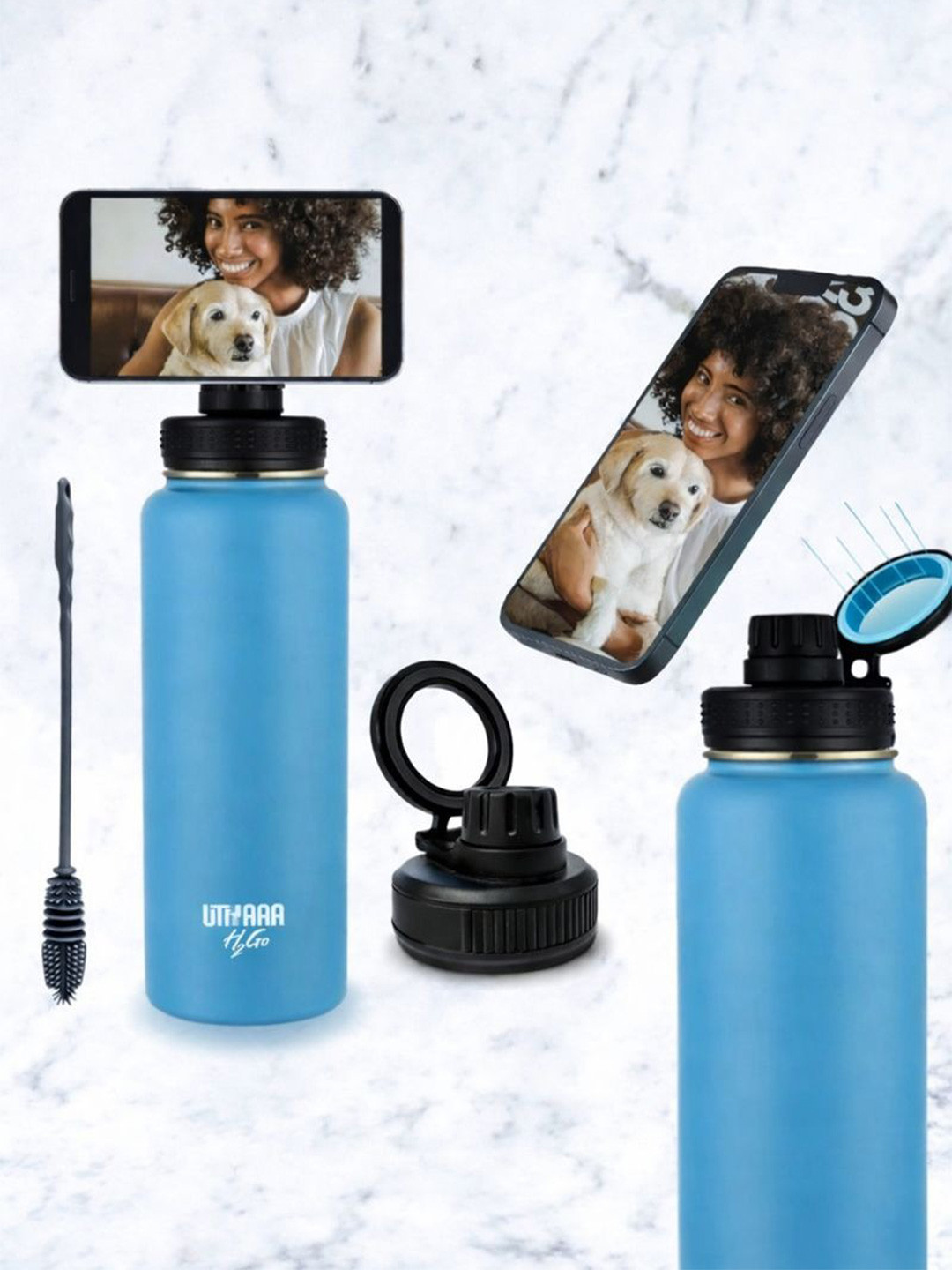 Uthaaa H2Go Ice Berg White Vacuum Insulated Bottle with Magnetic Phone Holder 950 ml