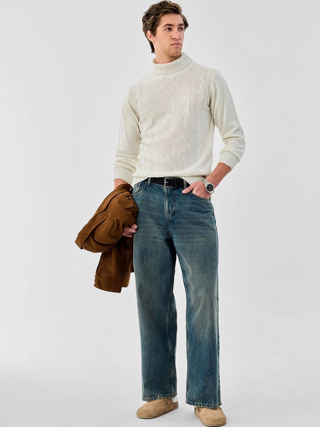 Snitch Off White Cable Knit Sweaters