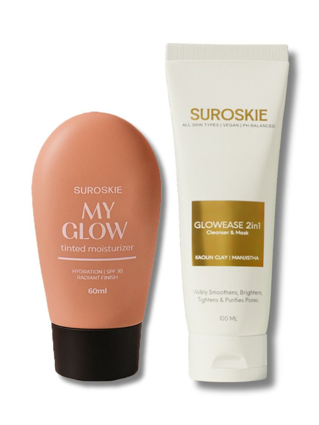 SUROSKIE Tinted Sunscreen SPF 30 Medium - 60ml & GlowEase Cleanser Mask -100ml