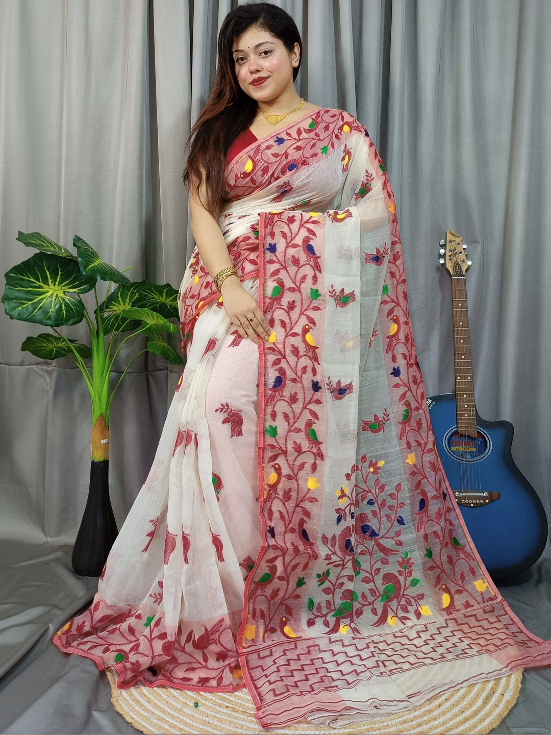 Rnn Saree Ethnic Motifs Embroidered Silk Cotton Handloom Jamdani Sarees