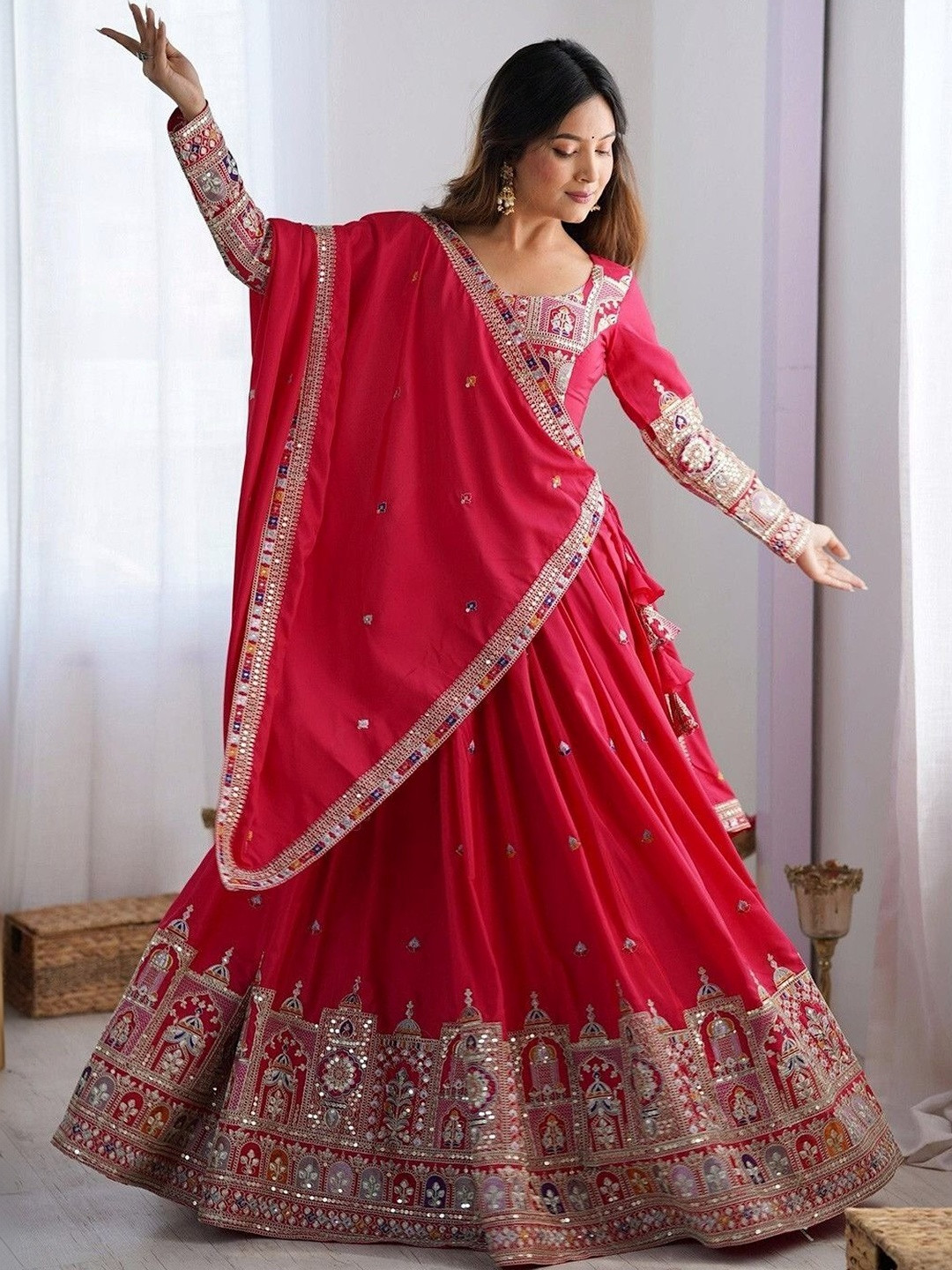 REELOVE FACTORY Embellished Sequinned Ready to Wear Lehenga & Blouse With Dupatta