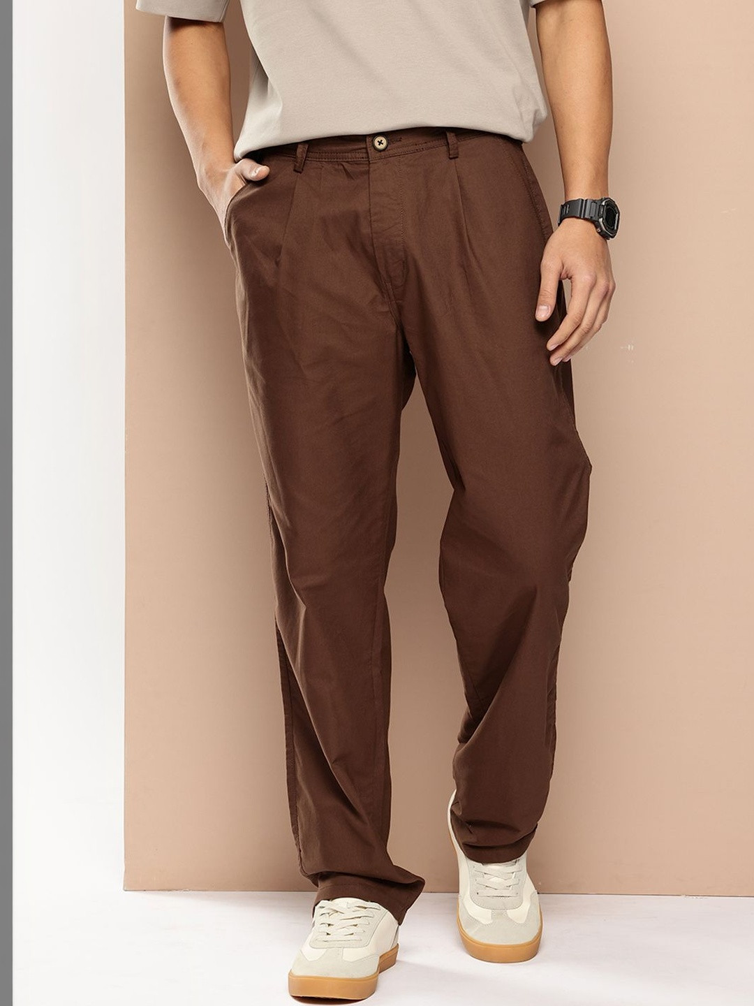 THE BEETEL HOUSE Men Comfort Loose Fit Pleated Trousers
