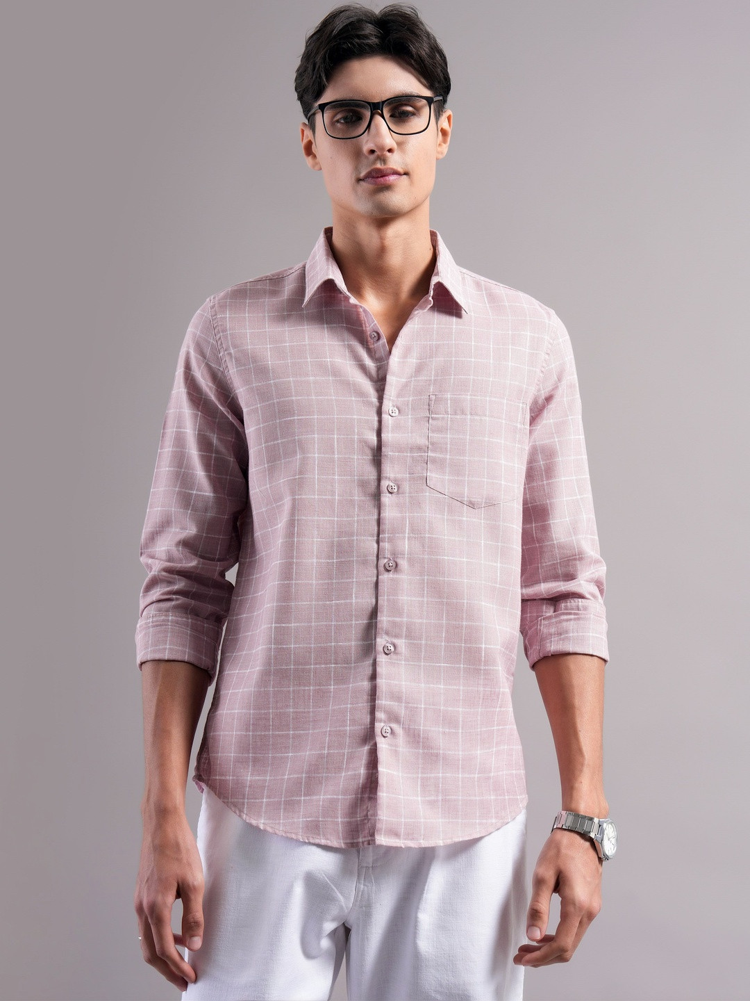 British Club Men Smart Slim Fit Checked Casual Shirt