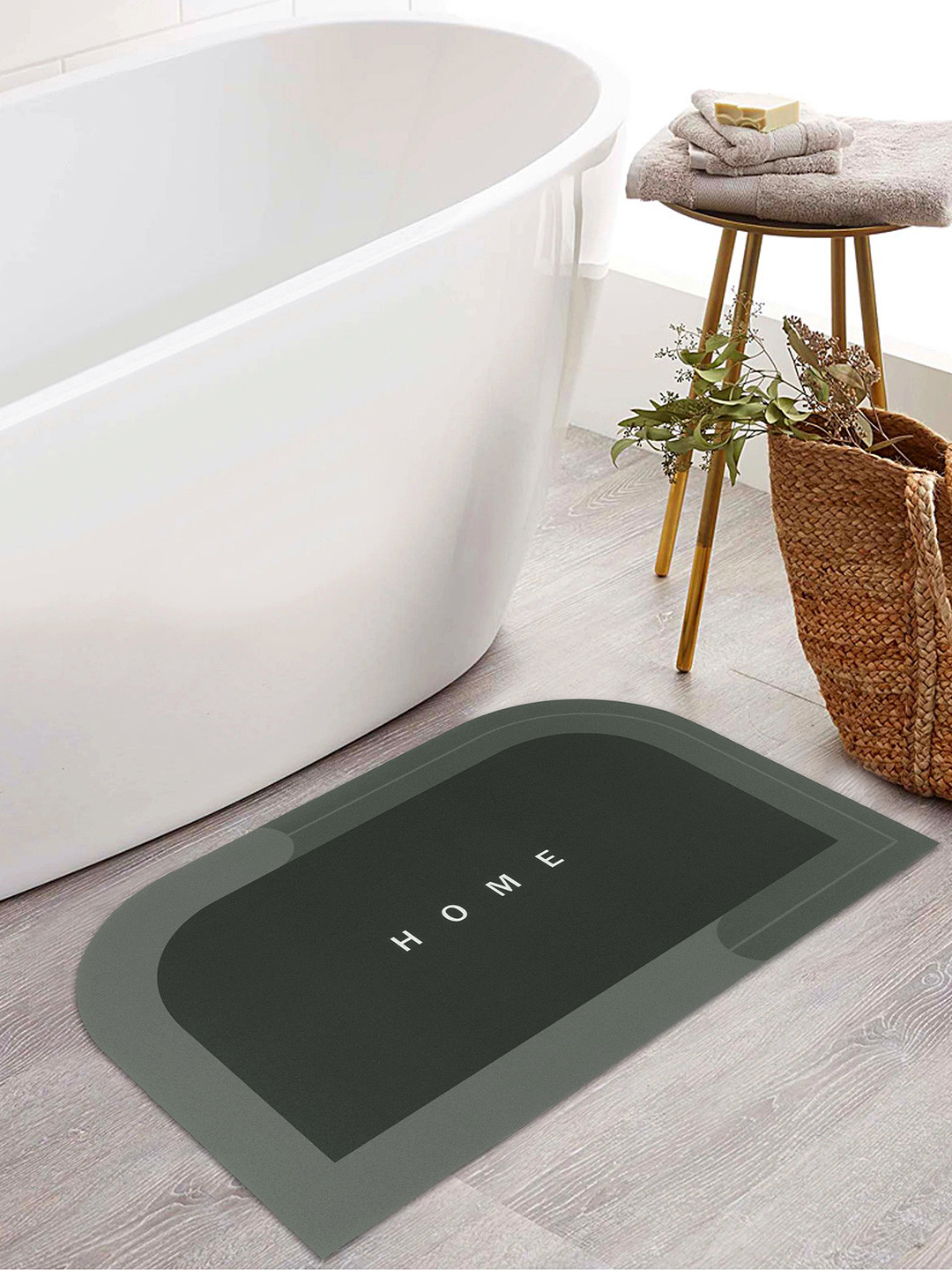 Story@home Dark Green Solid Anti-Skid Quick Dry Bath & Kitchen Mats