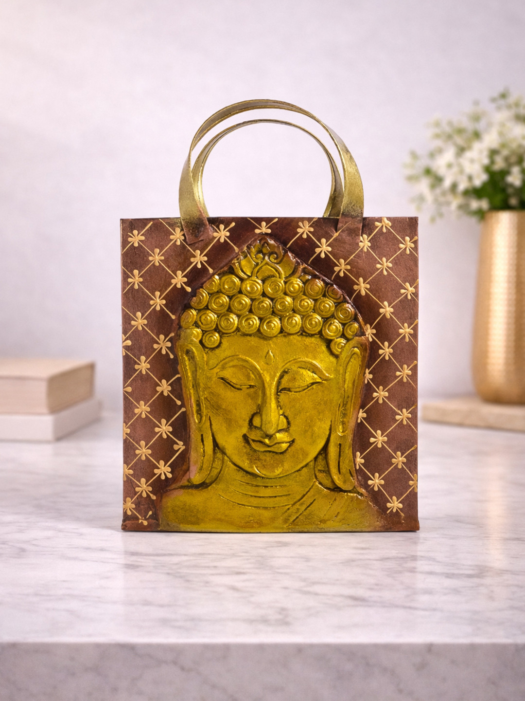 Golden Peacock Handcrafted Buddha Face Tabletop Decor & Festive Gifting