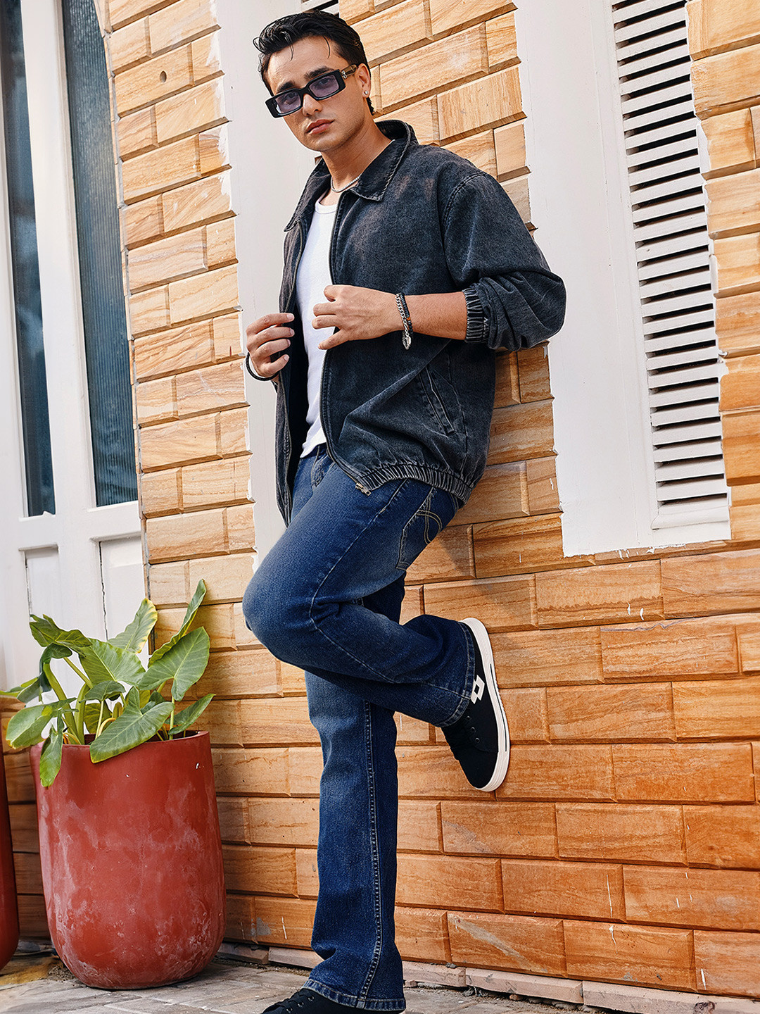 Urbano Fashion Men Bootcut Heavy Fade Clean Look Stretchable Jeans