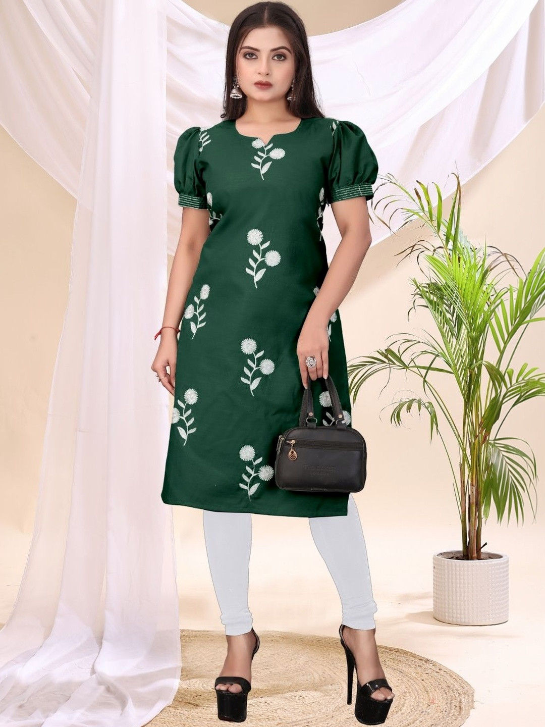 DHANSHREE TEX Botanical Printed Pure Cotton Kurti