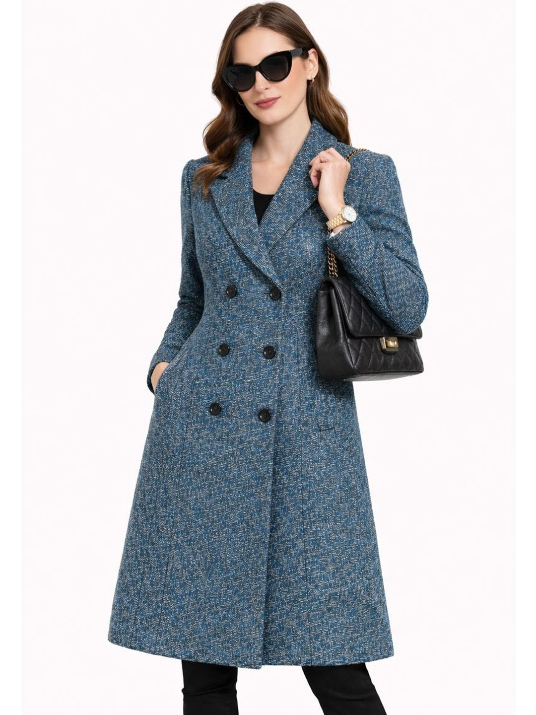 ESSENTIELE Women Textured Double-Breasted Long Trench Coat
