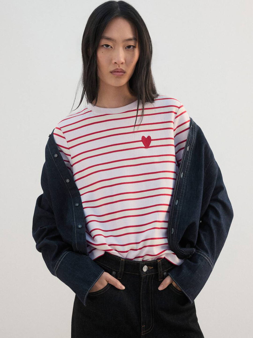 MANGO Women Striped Pure Cotton T-shirt
